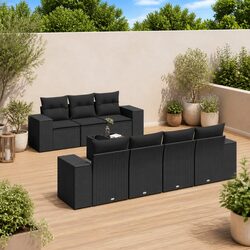 8-Piece Modular Garden Sofa Set in Black Rattan