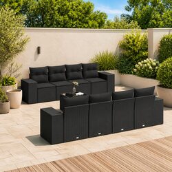 9-Piece Modular Garden Sofa Set with Black Cushions