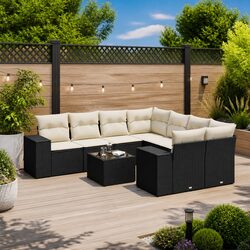Garden Sofa Set 9 Piece Outdoor Furniture with Cushions Storage Poly Rattan