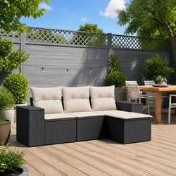 Garden Sofa Set 4 Piece Outdoor Patio Furniture with Cushions Storage Black