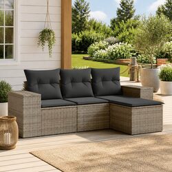 Garden Sofa Set 4 Piece Grey Outdoor Furniture Patio Lounge with Cushions