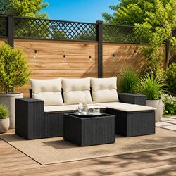 5 Piece Outdoor Garden Sofa Set: Black Poly Rattan Furniture