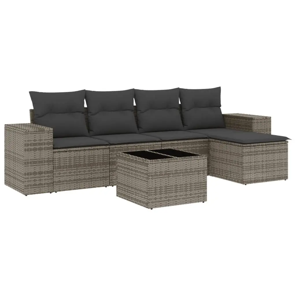 Garden Sofa Set 6 Piece Outdoor Furniture Grey Poly Rattan with Cushions Storage