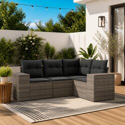 4 Piece Garden Sofa Set - Grey Poly Rattan Outdoor Furniture