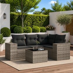 5-Piece Modular Garden Sofa Set: Grey Poly Rattan