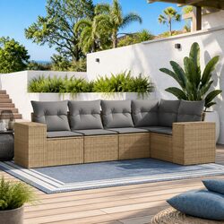 5 Piece Garden Sofa Set Outdoor Furniture Beige PE Rattan