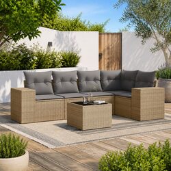Modular 6-Piece Garden Sofa Set Beige PE Rattan Furniture