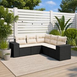 5 Piece Garden Sofa Set: PE Rattan, Black, 5 Pieces