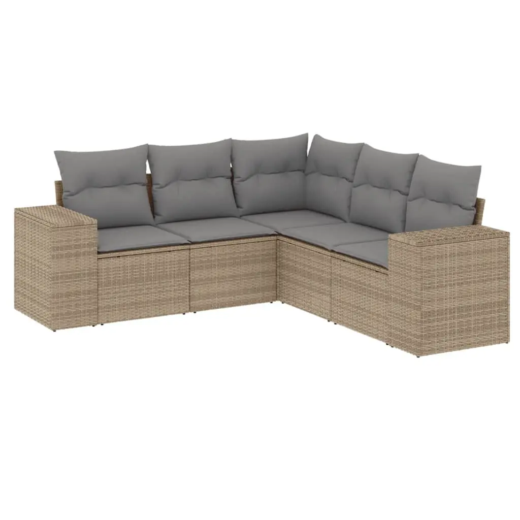 5 Piece Garden Sofa Set Outdoor Furniture Beige Poly Rattan Patio Lounge