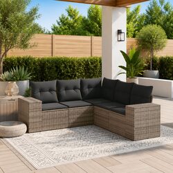 5-Piece Outdoor Garden Sofa Set - Grey PE Rattan