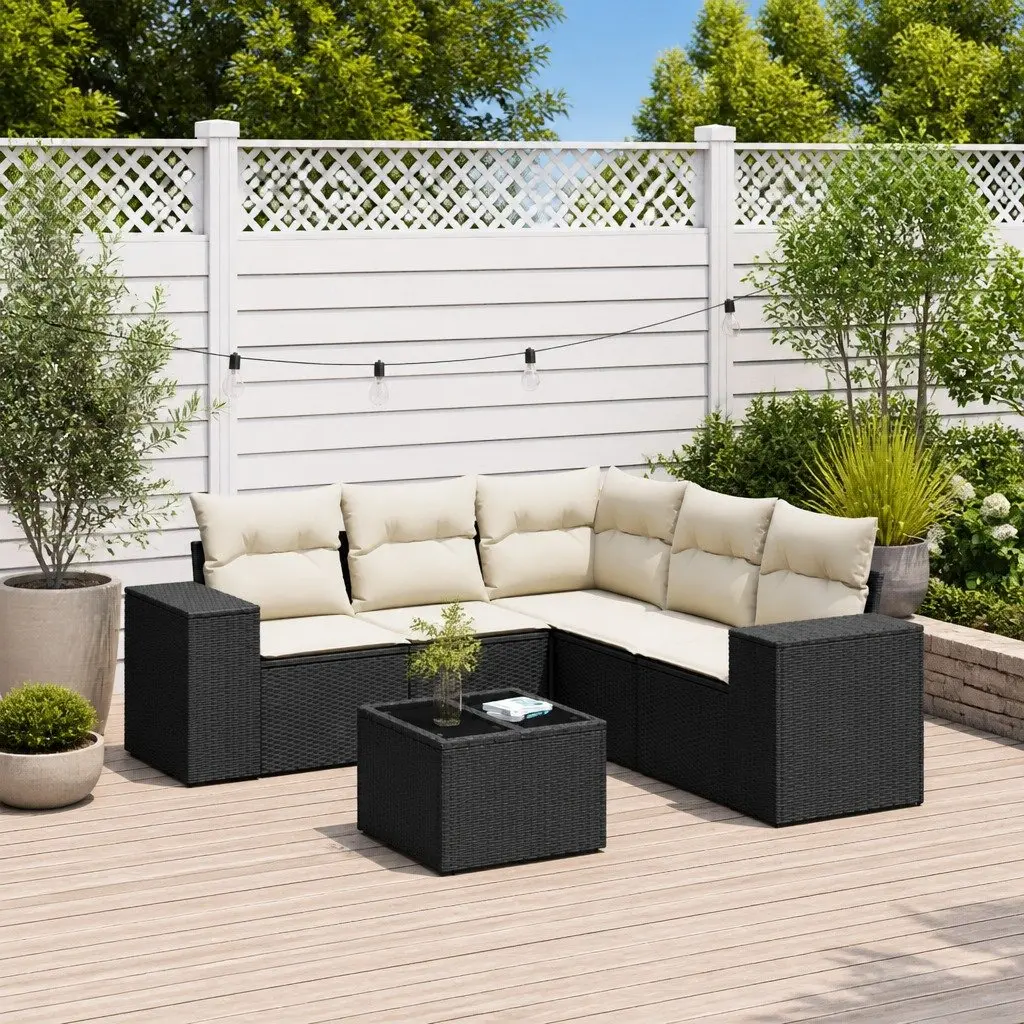 Garden Sofa Set Outdoor Furniture 6 Piece Black Poly Rattan Patio Sectional