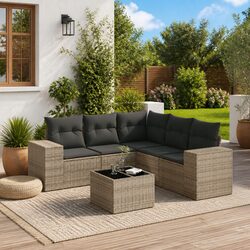 Garden Sofa Set 6 Piece Outdoor Furniture Grey Poly Rattan with Cushions Storage