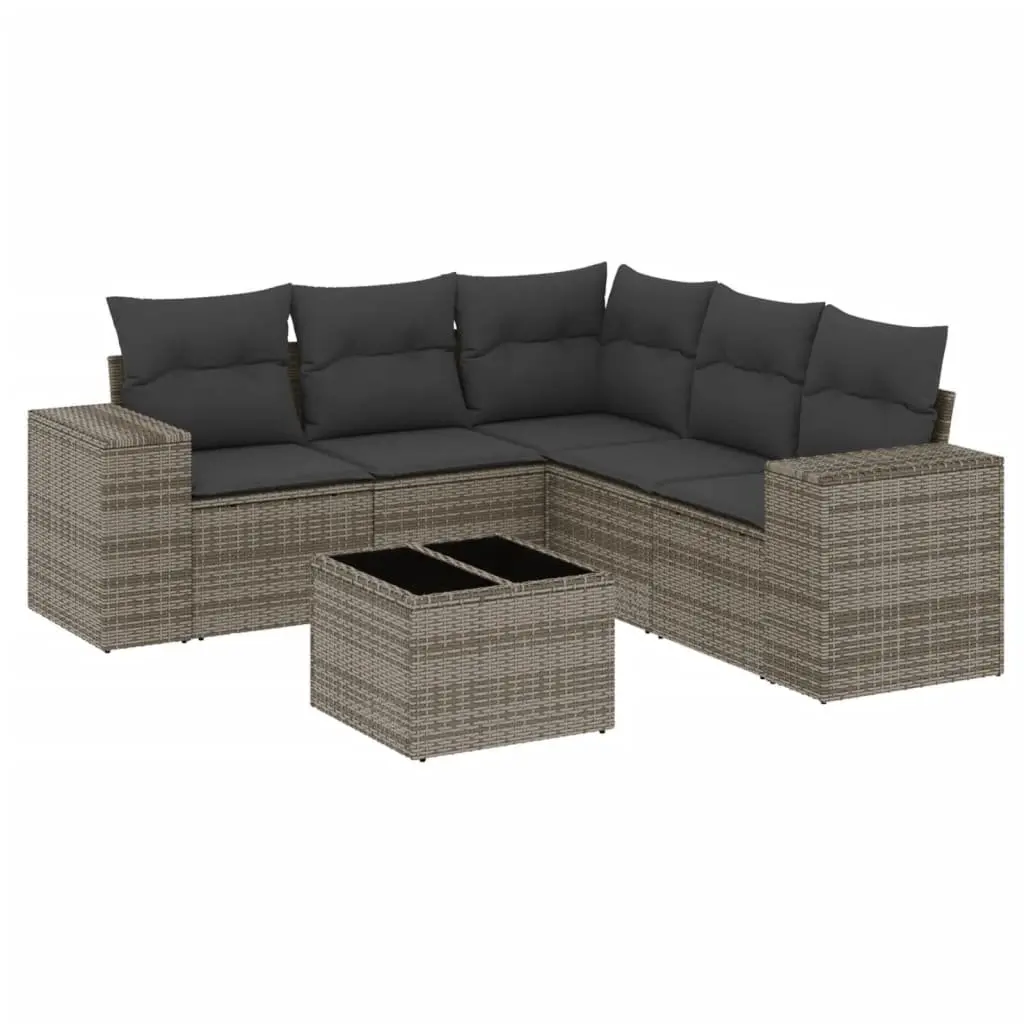 Garden Sofa Set 6 Piece Outdoor Furniture Grey Poly Rattan with Cushions Storage