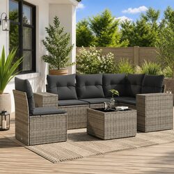 6 Piece Modular Garden Sofa Set with Grey Cushions