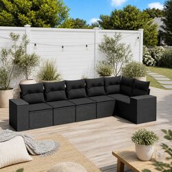 Garden Sofa Set 6 Piece Outdoor Furniture Patio Lounge Black Poly Rattan Modular