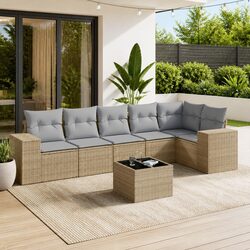 7-Piece Modular Garden Sofa Set - Beige Poly Rattan