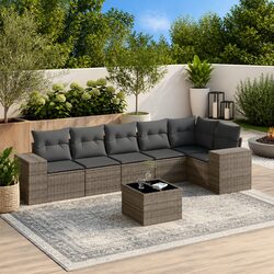 7 Piece Garden Sofa Set with Cushions Grey Poly Rattan Outdoor Furniture