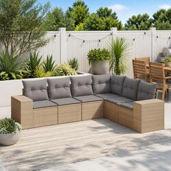 6-Piece Outdoor Garden Sofa Set in Beige Poly Rattan