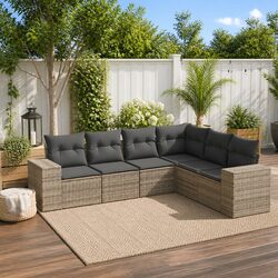 6 Piece Garden Sofa Set: Grey Poly Rattan Outdoor Furniture