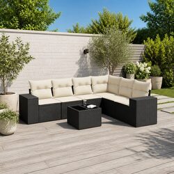 7-Piece Garden Sofa Set with PE Rattan and Glass Top