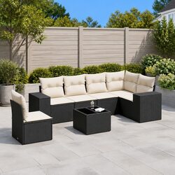 Garden Sofa Set 7 Piece Outdoor Furniture Poly Rattan Black Patio Lounge