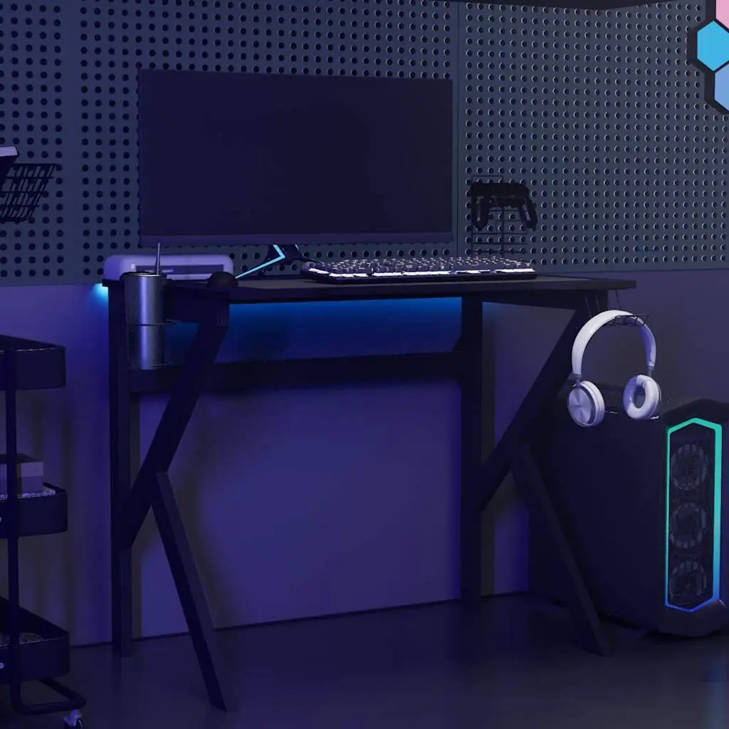 Gaming Desk Black K Shape Legs Computer Workstation Ergonomic Design Office