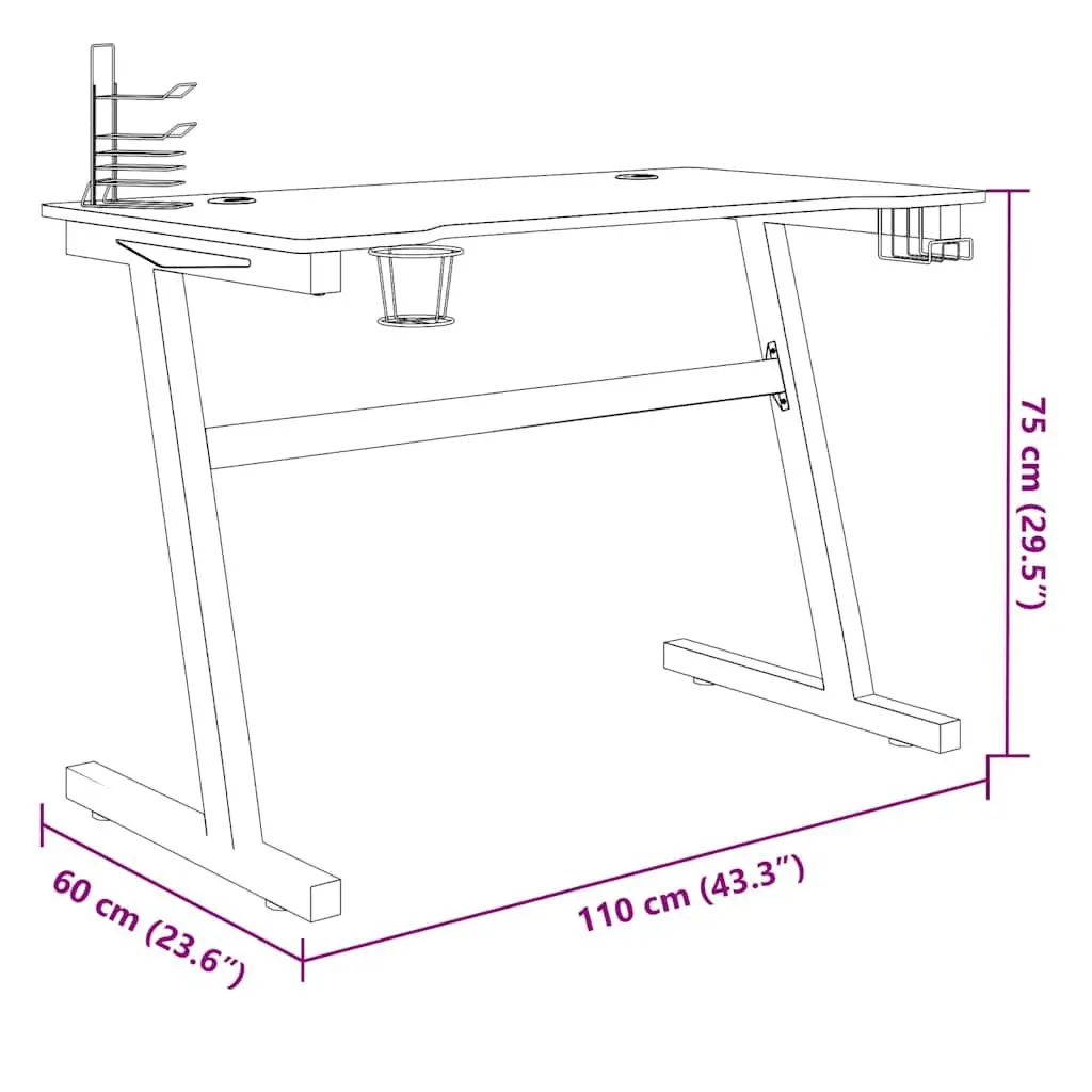 Gaming Desk for Home Office 110x60x75cm Black