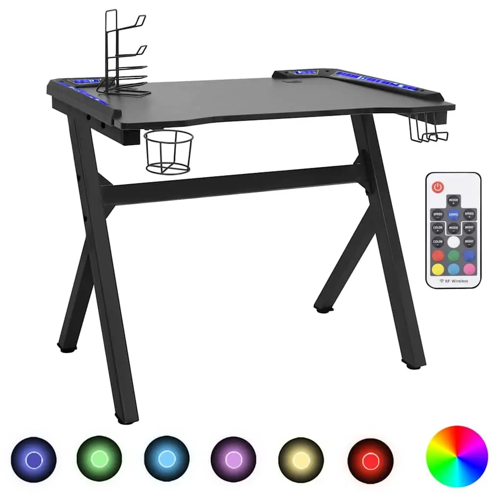 Gaming Desk for Home Office Black Y Shape 110 x 60 x 75 cm with LED RGB Lighting and Accessories Racks