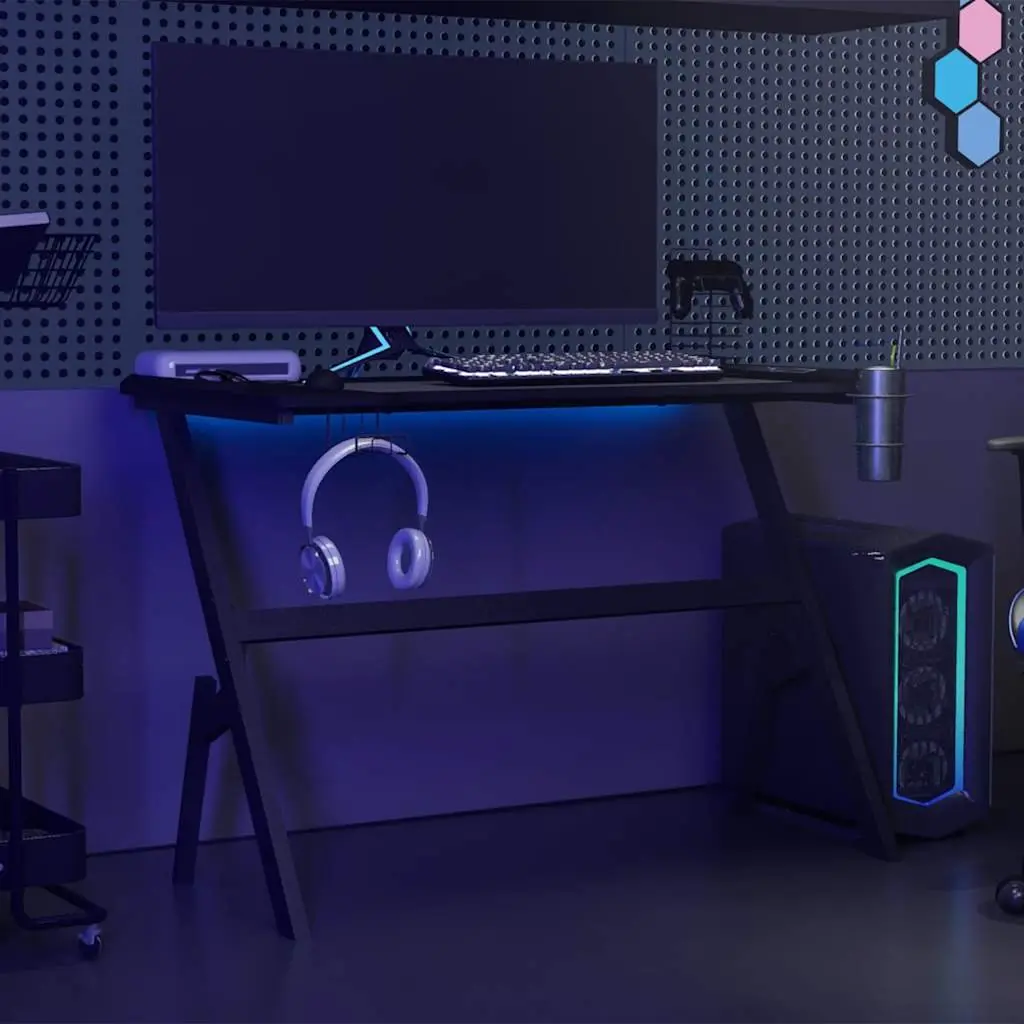 Gaming Desk for Home Office Black Y Shape 110 x 60 x 75 cm with LED RGB Lighting and Accessories Racks