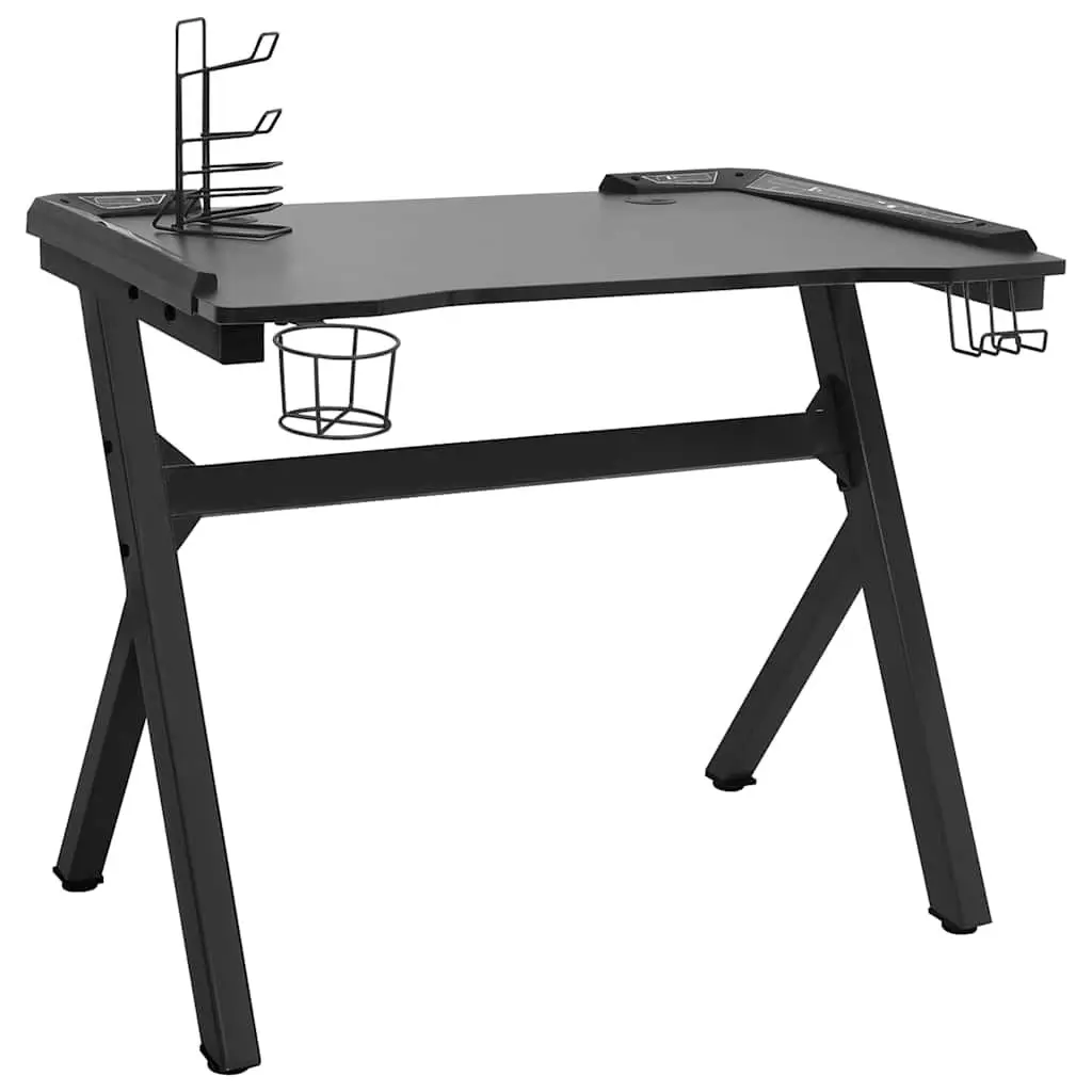 Gaming Desk for Home Office Black Y Shape 110 x 60 x 75 cm with LED RGB Lighting and Accessories Racks