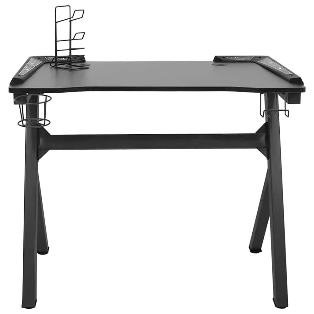 Gaming Desk for Home Office Black Y Shape 110 x 60 x 75 cm with LED RGB Lighting and Accessories Racks