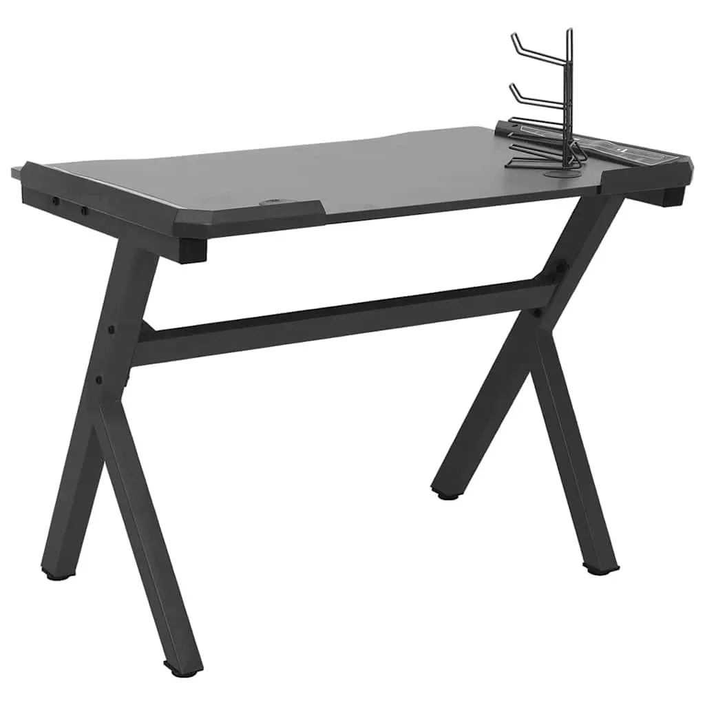 Gaming Desk for Home Office Black Y Shape 110 x 60 x 75 cm with LED RGB Lighting and Accessories Racks
