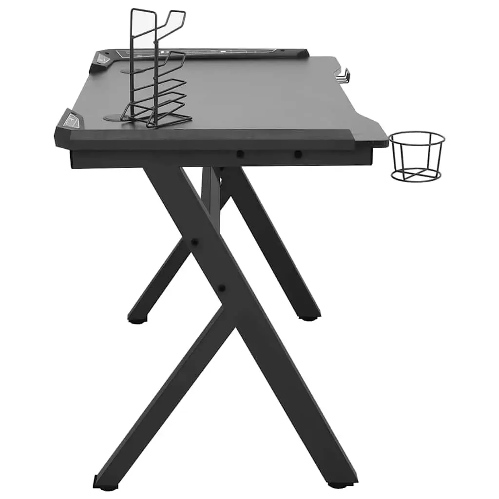 Gaming Desk for Home Office Black Y Shape 110 x 60 x 75 cm with LED RGB Lighting and Accessories Racks