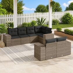 7 Piece Grey Garden Sofa Set - Dimensions and Specs Included