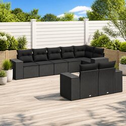 8-Piece Outdoor Sofa Set: Black PE Rattan Furniture