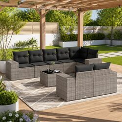 9-Piece Garden Sofa Set – Grey Poly Rattan Design