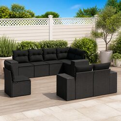 Garden Sofa Set 8 Piece Outdoor Furniture Patio Seating with Cushions Black