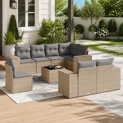 9 Piece Modular Garden Sofa Set with Storage in Beige