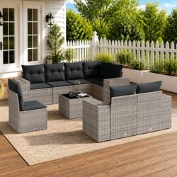 Specifications of 9 Piece Grey Garden Sofa Set with Storage