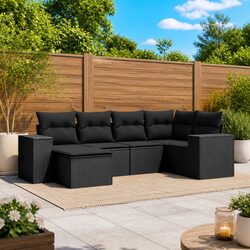 Specifications for 6 Piece Black Poly Rattan Garden Sofa Set