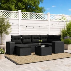 Black 7 Piece Patio Sectional with PE Rattan