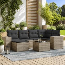 7 Piece Garden Sofa Set Outdoor Furniture Patio Seating Grey Poly Rattan
