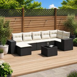 8 Piece Outdoor Sofa Set with PE Rattan and Glass Tabletop