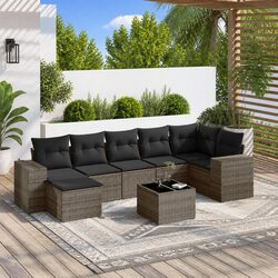 8-Piece Grey Garden Sofa Set with Cushions and Storage