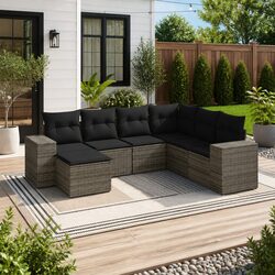 Durable 7-Piece Grey Garden Sofa Set with Cushions