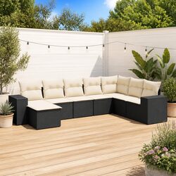 8-Piece Modular Garden Sofa Set in Black Rattan