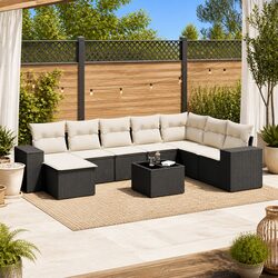 9-Piece Modular Garden Sofa Set with Tempered Glass