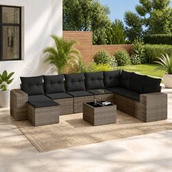 9-Piece Modular Outdoor Sofa Set - Grey PE Rattan Furniture