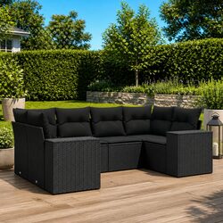 Garden Sofa Set 6 Piece Outdoor Furniture with Cushions Storage Modular Black