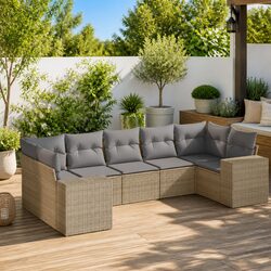 7 Piece Modular Outdoor Sofa Set with Beige Cushions